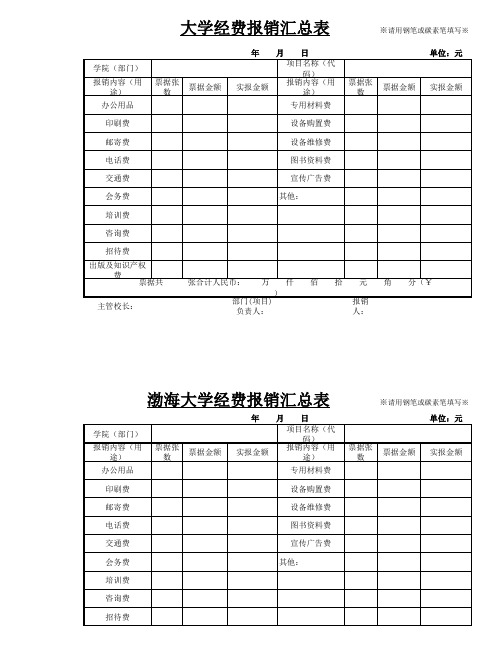 大学经费报销汇总表