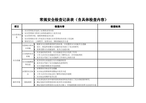 常规安全检查记录表(含具体检查内容)