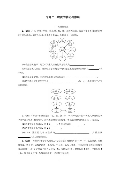 广东省2019年中考化学总复习第2部分专题2物质的转化与推断优化训练