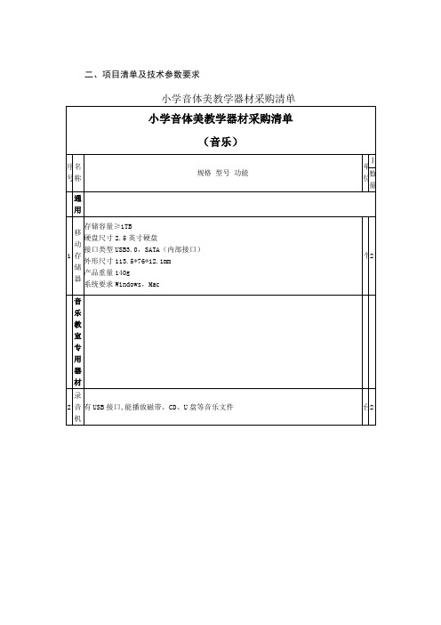 项目清单及技术参数要求