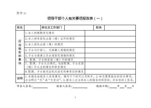 领导干部个人有关事项报告表(一)