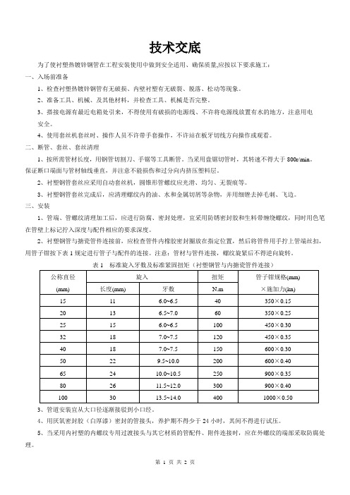 缩合式(丝连)衬塑管技术交底书