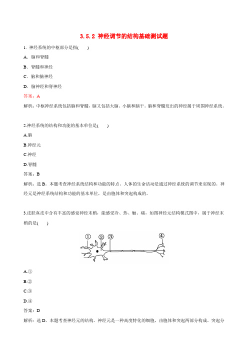 济南版七年级生物下册3.5.2 《神经调节的结构基础》检测题(含答案与解析)