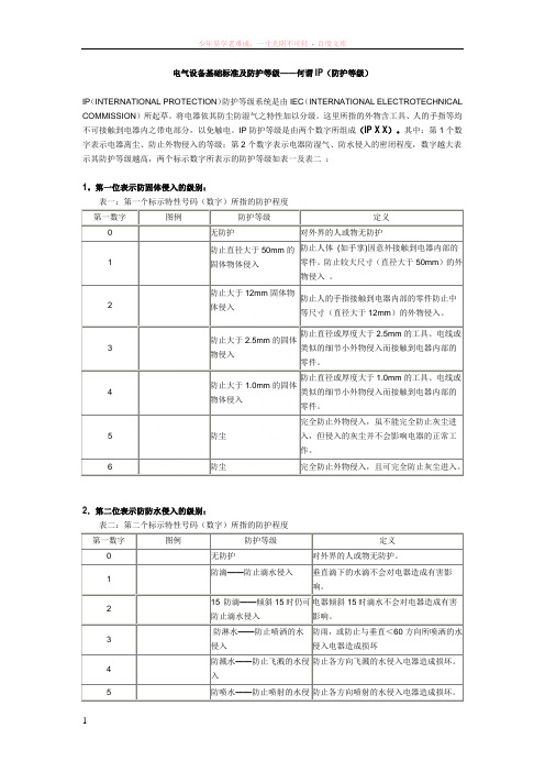 电气设备基础标准及防护等级