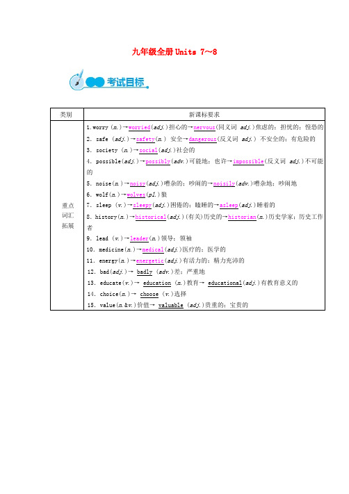 中考英语教材一本通 九全 Unit 7-8