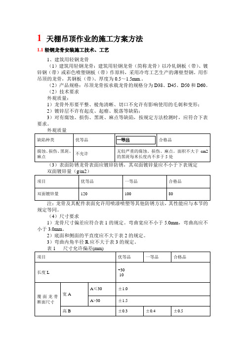 天棚吊顶作业的施工方案方法