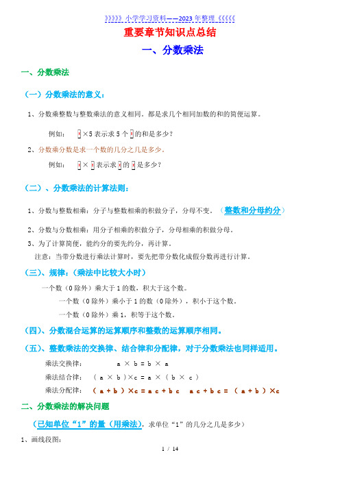 新人教版六年级上册数学重要章节知识点归纳总结.