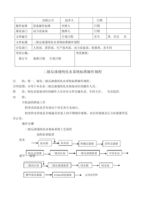 纯化水设备操作规程(2022GMP新版)