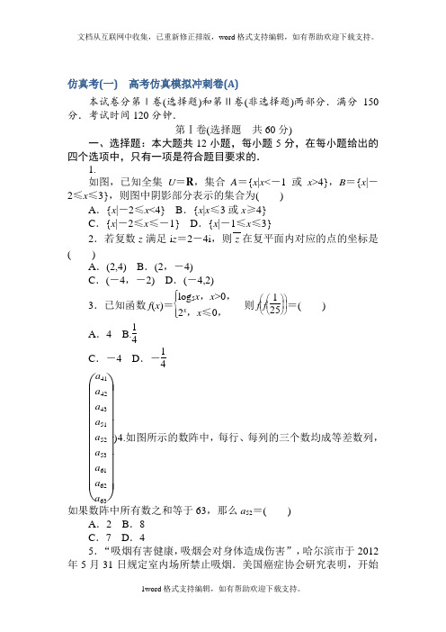 仿真高考2020高考数学理仿真模拟冲刺卷AWord版含答案