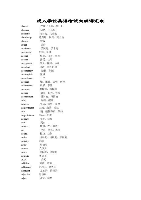 成人学位英语考试大纲词汇表
