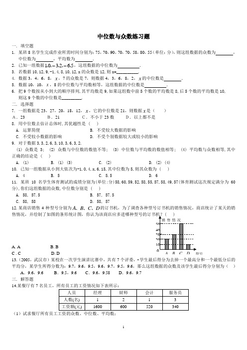 八年级中位数与众数练习题含答案