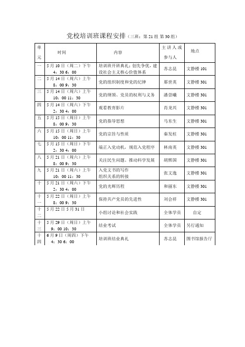 党校培训班课程安排