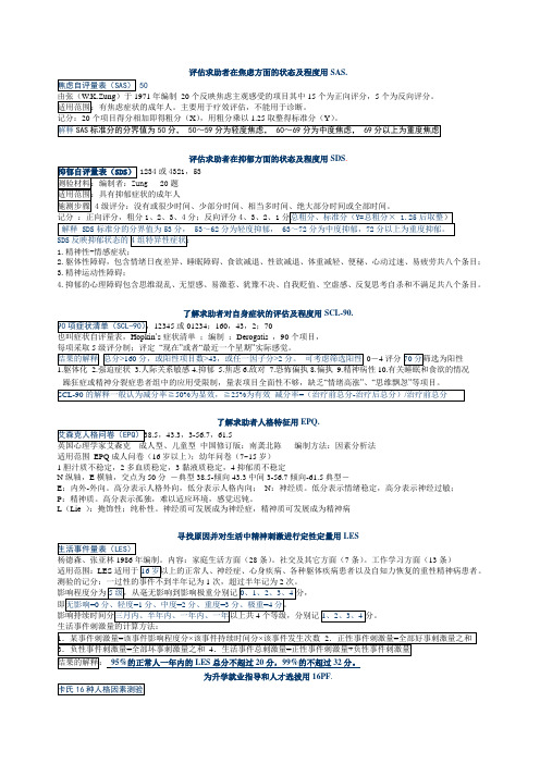 各种量表解释