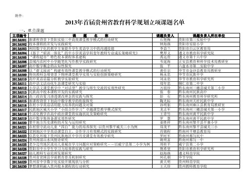 2013年首届贵州省教育科学规划立项课题名单