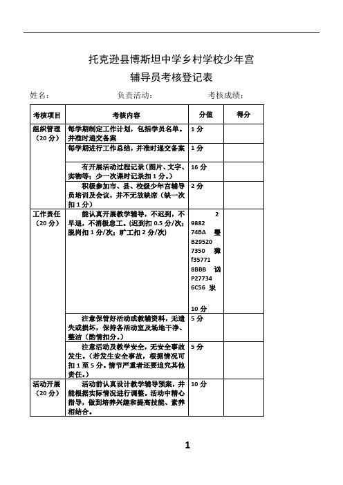 乡村少年宫辅导员考核表