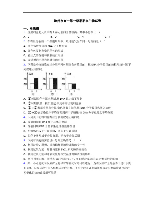 沧州市高一第一学期期末生物试卷