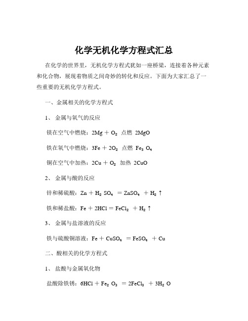 化学无机化学方程式汇总