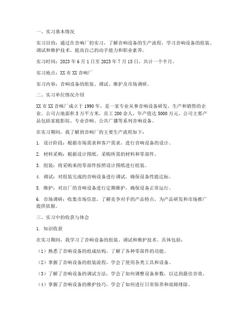 音响的实习报告