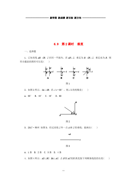 七年级数学上册 第6章 图形的初步知识 6.9 直线的相交 第2课时 垂直同步练习(无答案)