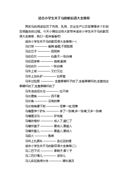 适合小学生关于马的歇后语大全推荐