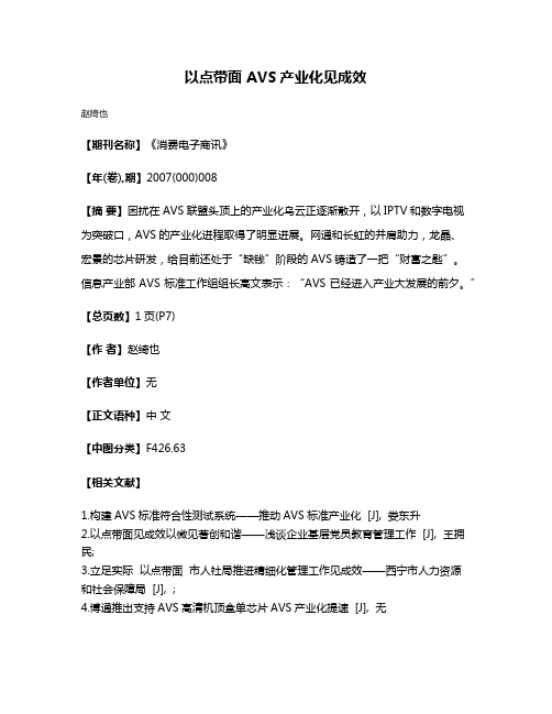 以点带面 AVS产业化见成效