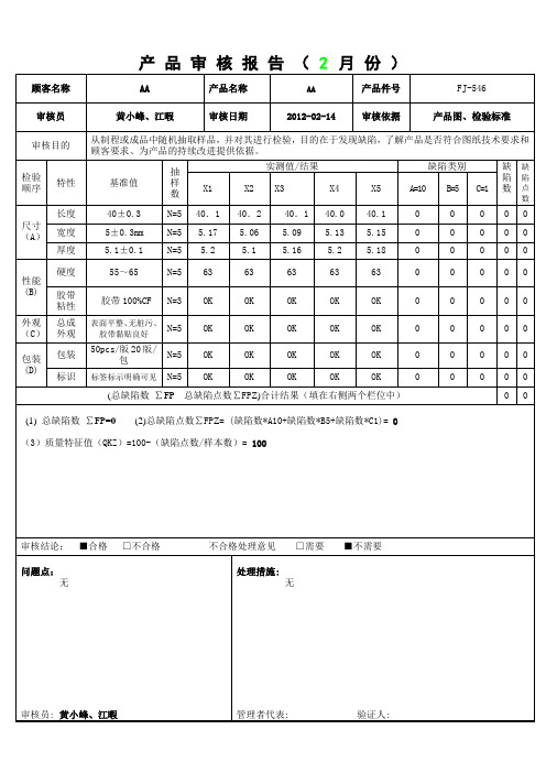 产品审核记录表—IATF16949实作资料