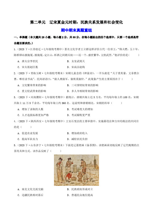 第二单元辽宋夏金元时期民族关系发展和社会变化(期中期末真题重组卷)(原卷版)