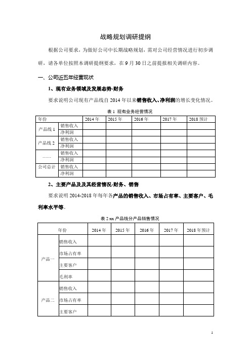 战略规划调研提纲