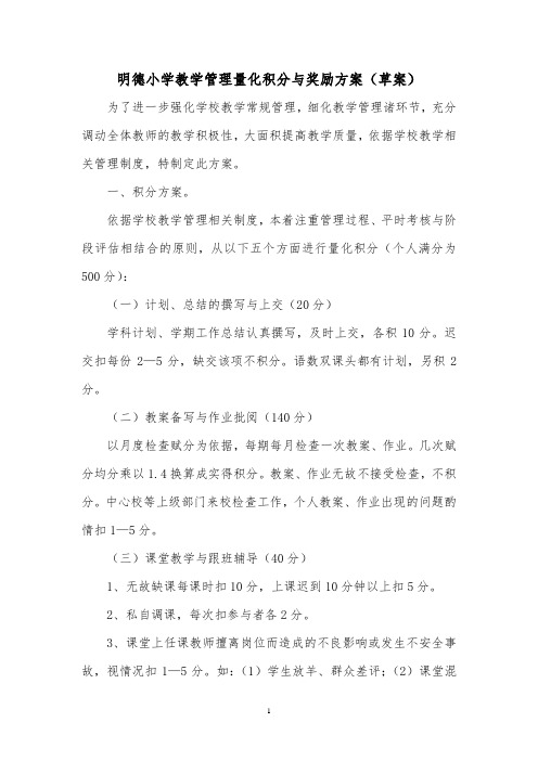 教学管理量化积分与奖励方案