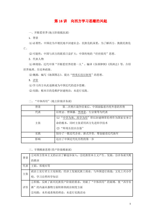 高考历史一轮复习第六单元晚清时期的内忧外患与救亡图存第16讲向西方学习思潮的兴起学案含解析