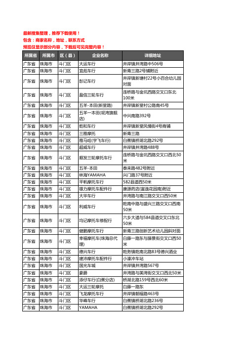 新版广东省珠海市斗门区摩托车企业公司商家户名录单联系方式地址大全54家