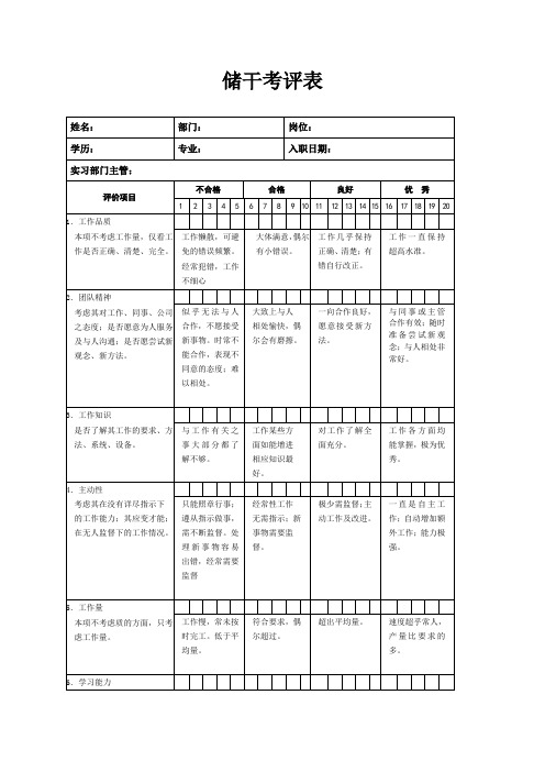 储干考评表