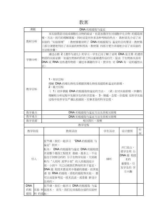 高中生物选修一DNA的粗提取与鉴定教案