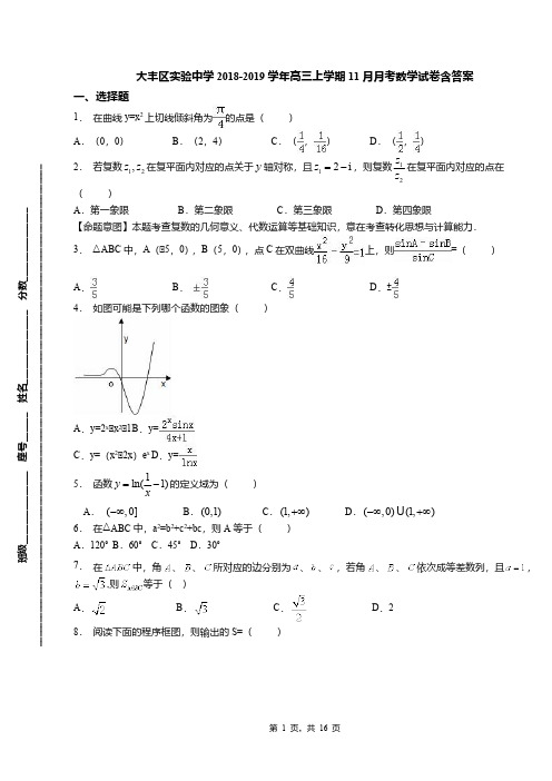 大丰区实验中学2018-2019学年高三上学期11月月考数学试卷含答案