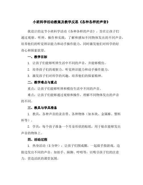 小班科学活动教案及教学反思《各种各样的声音》