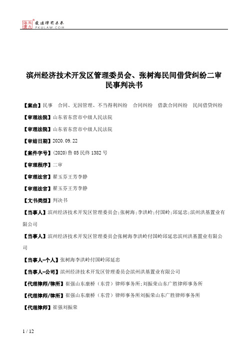 滨州经济技术开发区管理委员会、张树海民间借贷纠纷二审民事判决书