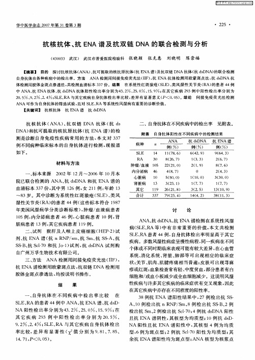 抗核抗体、抗ENA谱及抗双链DNA的联合检测与分析