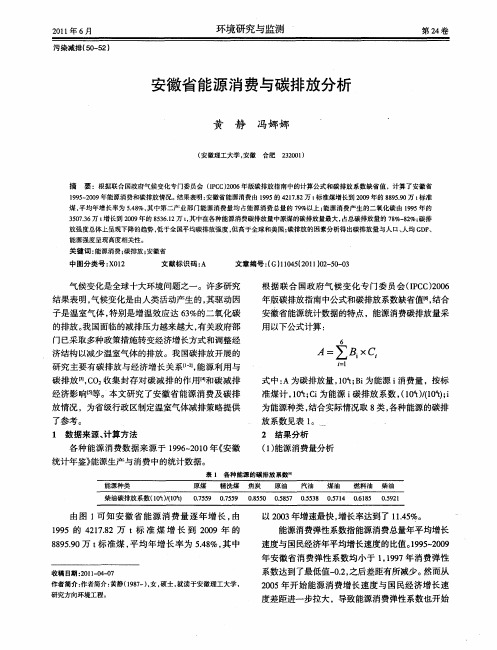 安徽省能源消费与碳排放分析