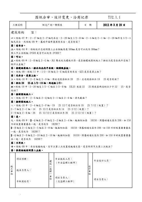 图纸会审设计变更洽商记录