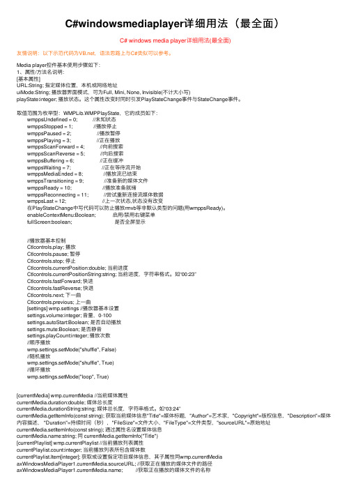 C#windowsmediaplayer详细用法（最全面）