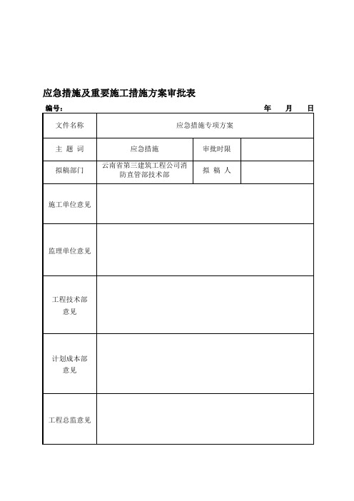 应急措施及重要施工措施方案审批表