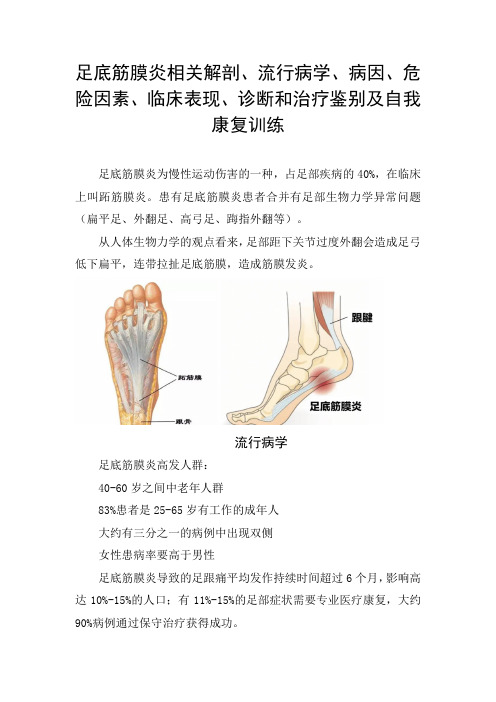 足底筋膜炎相关解剖、流行病学、病因、危险因素、临床表现、诊断和治疗鉴别及自我康复训练