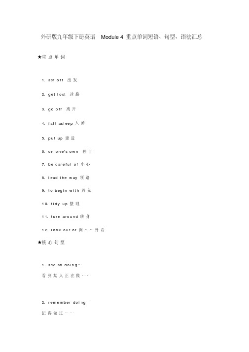 外研版九年级下册英语Module4重点单词短语、句型、语法汇总