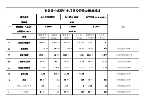 房地产项目投资收益测算模板