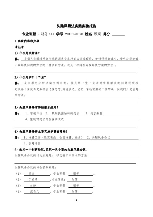 第二章 发明问题的传统方法——头脑风暴法实践实验报告
