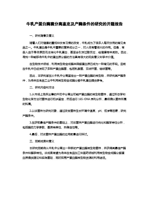 牛乳产蛋白酶菌分离鉴定及产酶条件的研究的开题报告