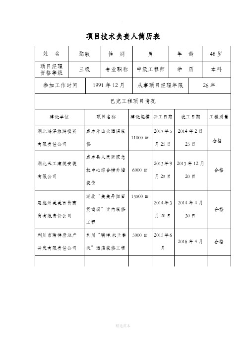 项目技术负责人简历表