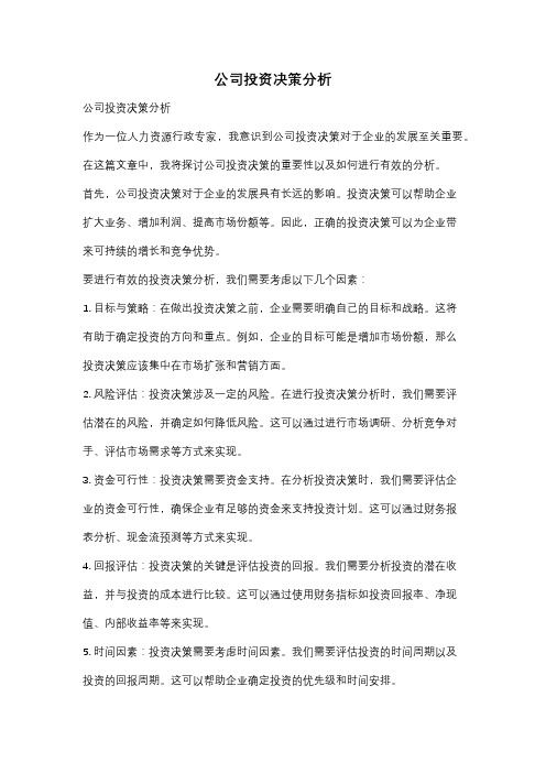 公司投资决策分析