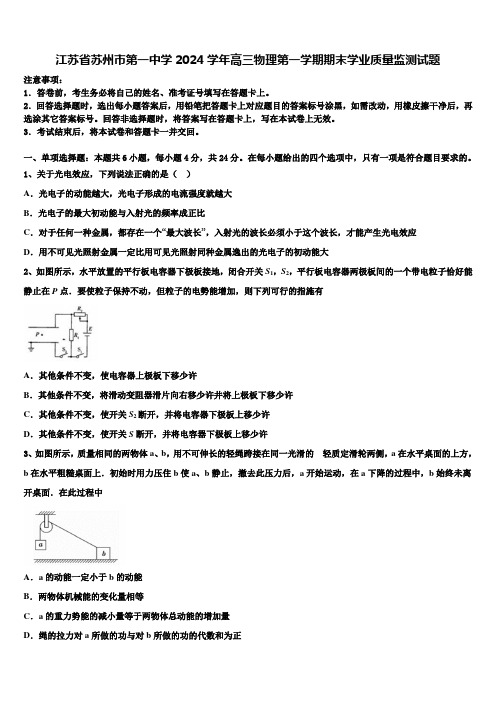 江苏省苏州市第一中学2024学年高三物理第一学期期末学业质量监测试题含解析