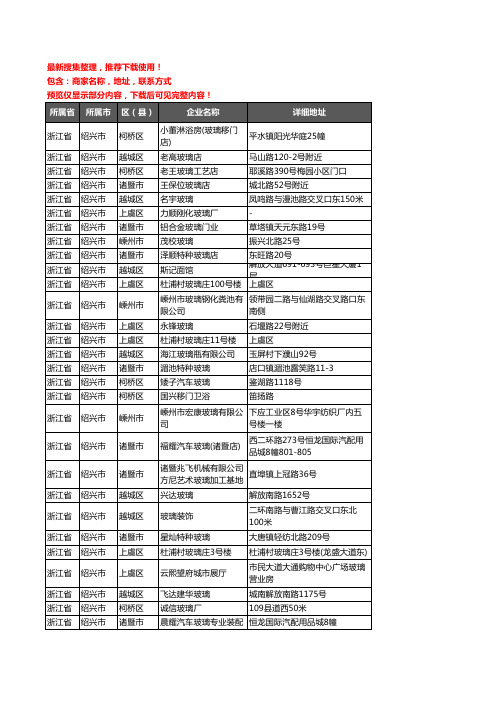 新版浙江省绍兴市玻璃企业公司商家户名录单联系方式地址大全364家